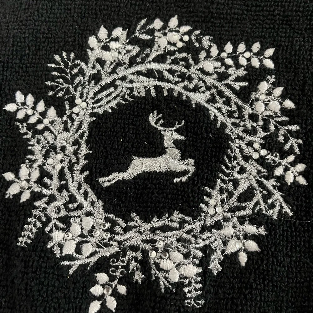 Black Towels with Silver Deer Embroidery